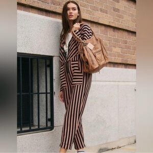 Free People Black and Tan Striped Jumpsuit